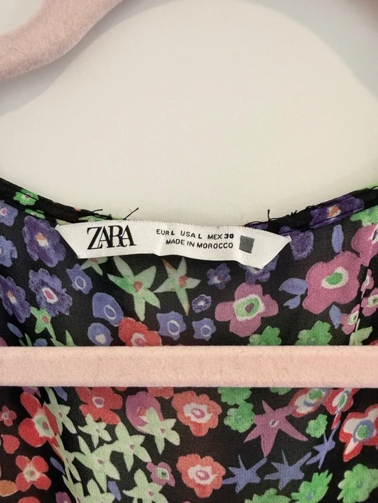 Zara Multicolor Floral Long Sleeve Ruched Dress - Picture 6 of 7